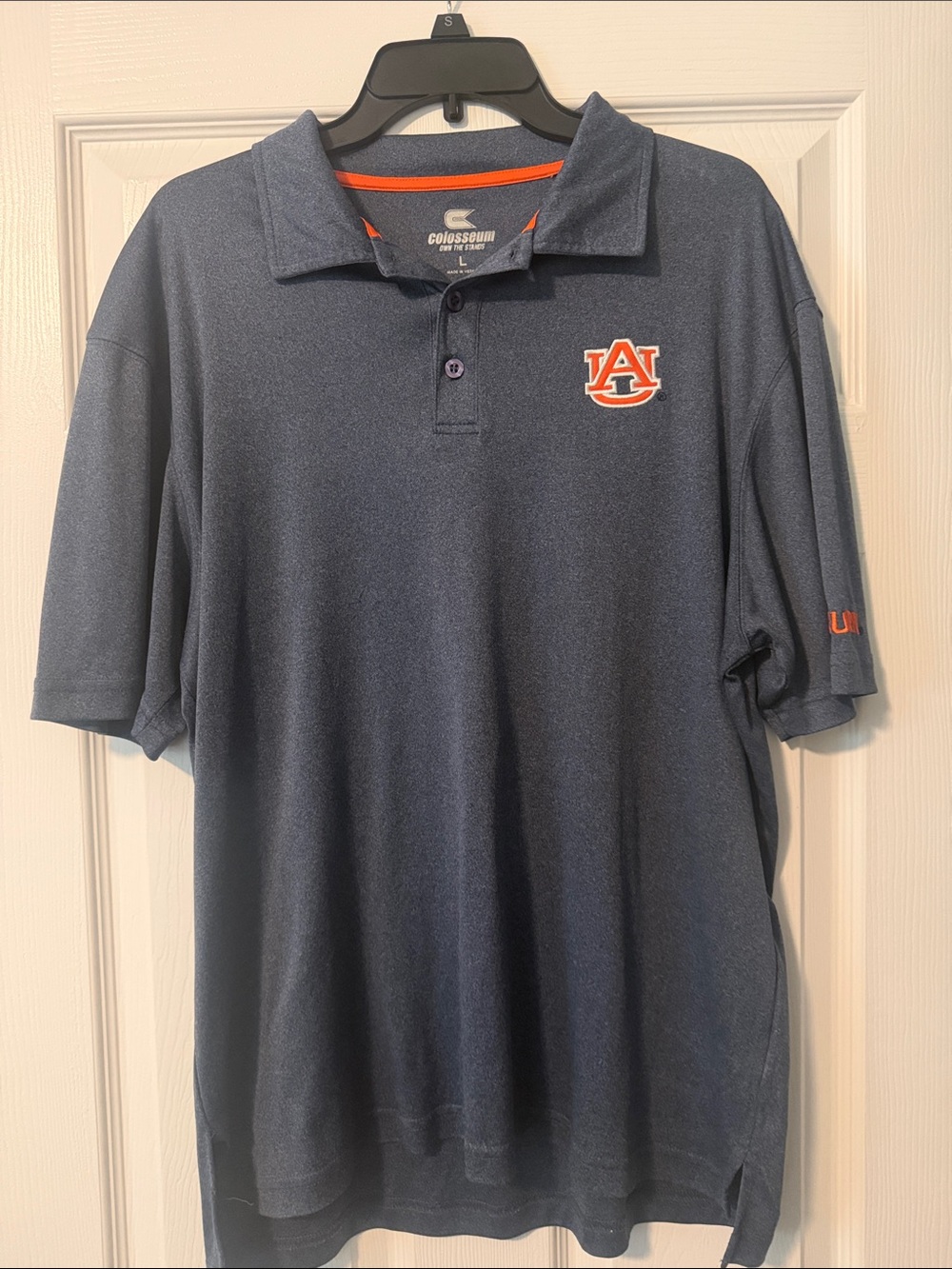 Colosseum Navy Polo with Orange Auburn AU Logo